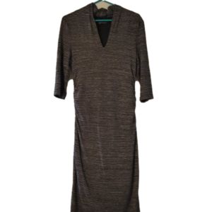WOMENS LONG SLEEVE BLACK AND GRAY STRIPE DRESS